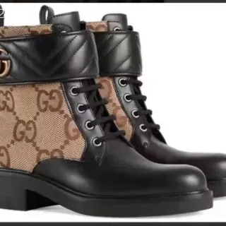 Gucci Le Cagole Black and Beige GG Monogram Ankle Boots