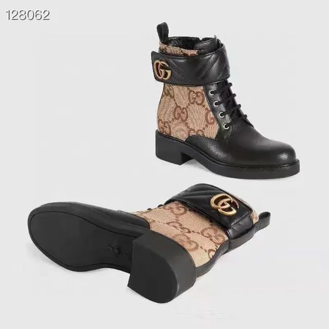 Gucci Le Cagole preto e bege GG Monogram botas de tornozelo 4