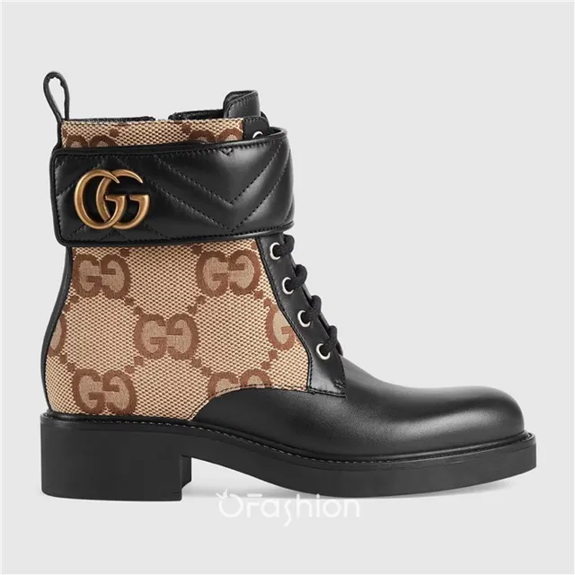 Gucci Le Cagole preto e bege GG Monogram botas de tornozelo 5