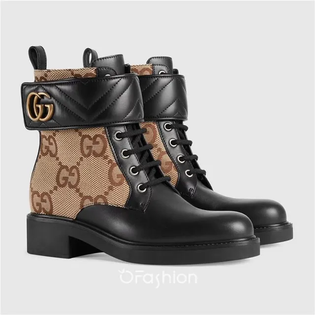 Gucci Le Cagole preto e bege GG Monogram botas de tornozelo 6