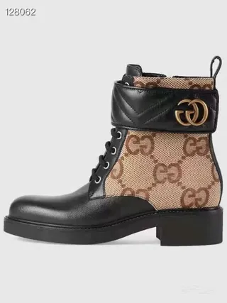 Gucci Le Cagole preto e bege GG Monogram botas de tornozelo 7