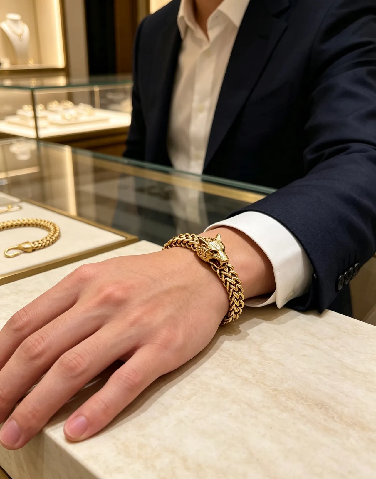 Gucci Lion Head Woven Gold-Tone Bracelet 5