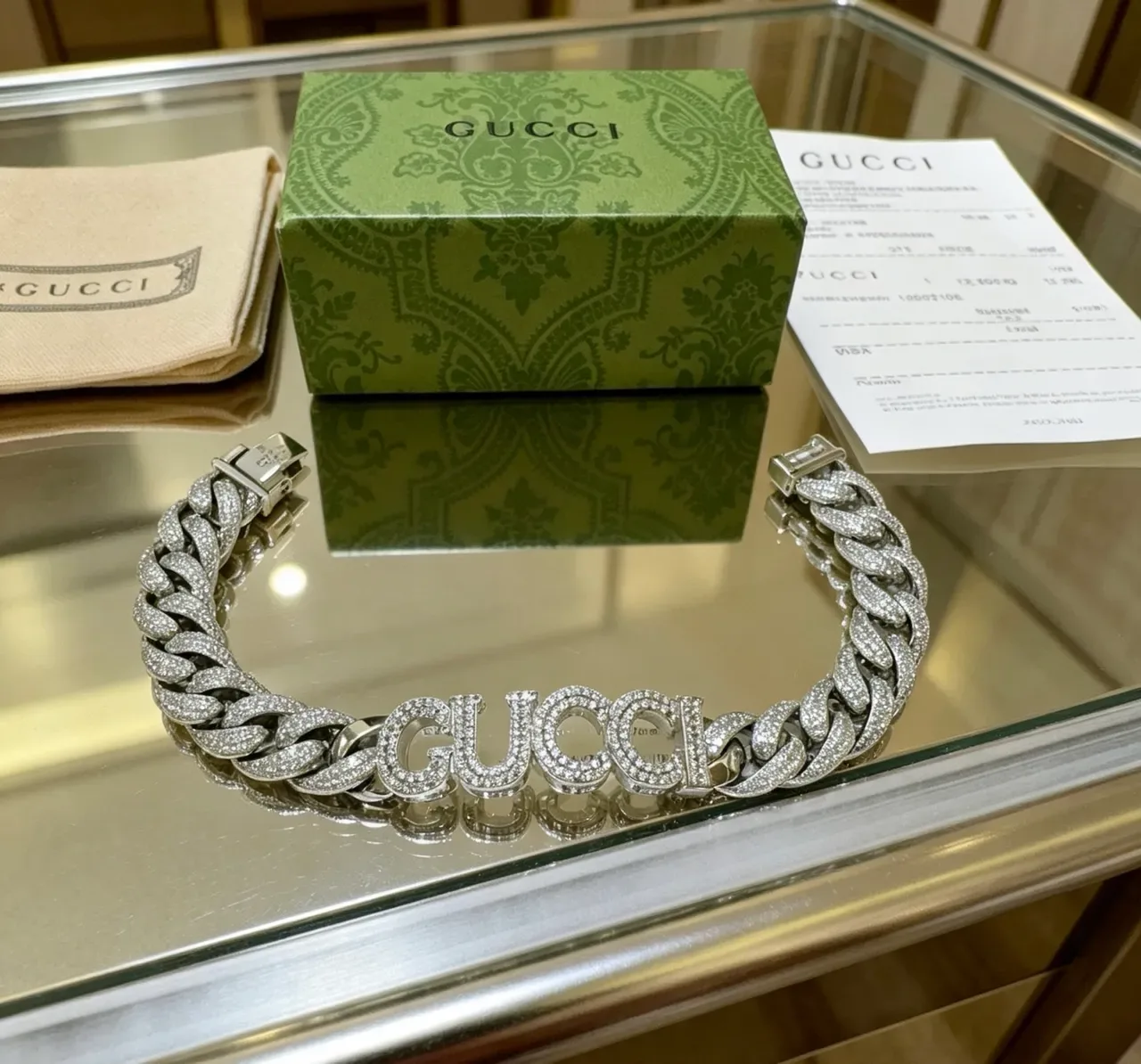 Gucci Logo-Integrating Pavé Curb-Link Bracelet 6
