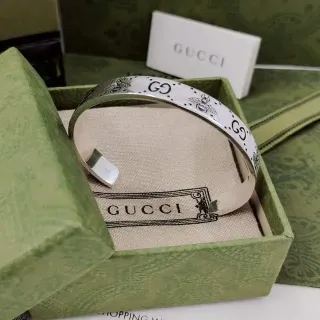 Gucci Monogram Bee Engraved Silver-Toned Cuff Bracelet