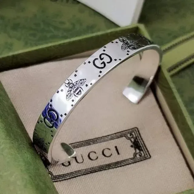Gucci Monogram Bee Engraved Silver-Toned Cuff Bracelet 5