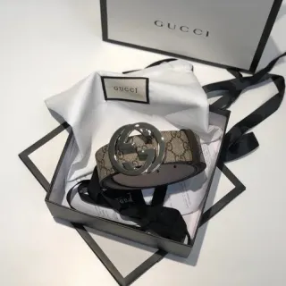 Gucci Ophidia বেইজ কালো GG Monogram ক্যানভাস ইন্টারলকিং জি বাকেল চামড়ার বেল্ট