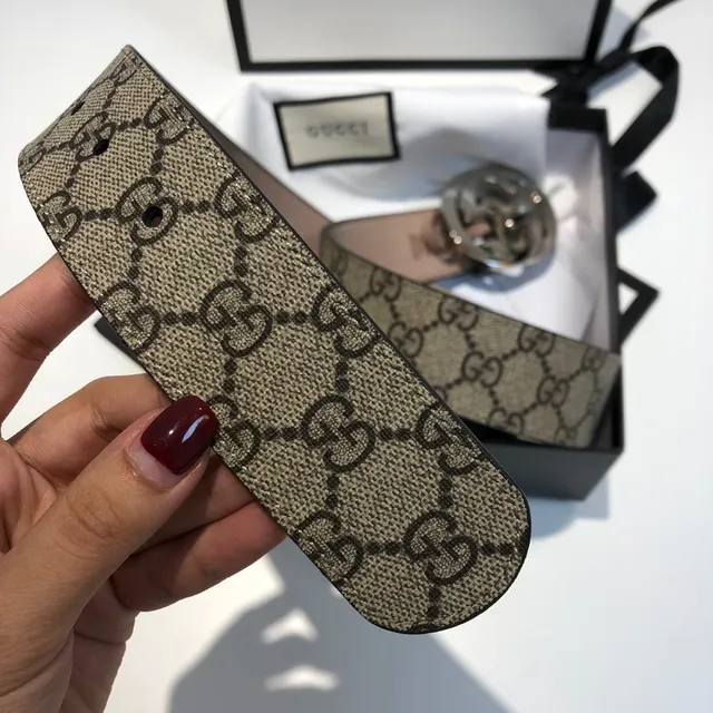 Gucci Ophidia بيج أسود GG Monogram كانفاس إنترلوكينج ج إبزيم حزام جلد 2