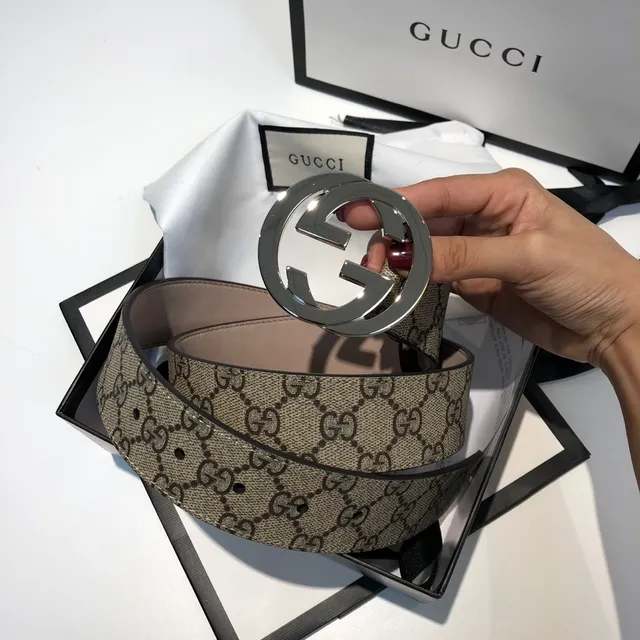 Gucci Ophidia بيج أسود GG Monogram كانفاس إنترلوكينج ج إبزيم حزام جلد 5