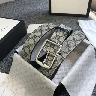 Gucci Ophidia Beige Black GG Supreme Canvas Trim Leather Belt