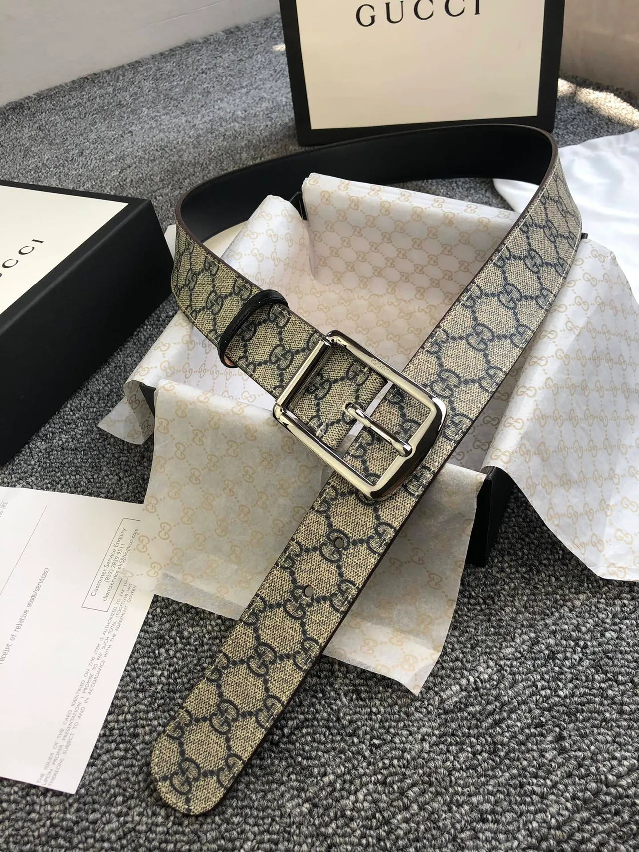 Gucci Ophidia 米色黑 GG Supreme 帆布 皮革腰带 3