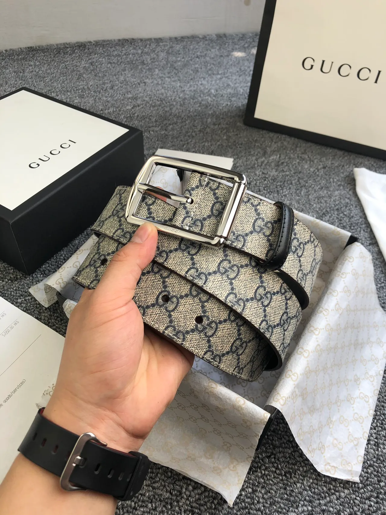 Gucci Ophidia 米色黑 GG Supreme 帆布 皮革腰带 5