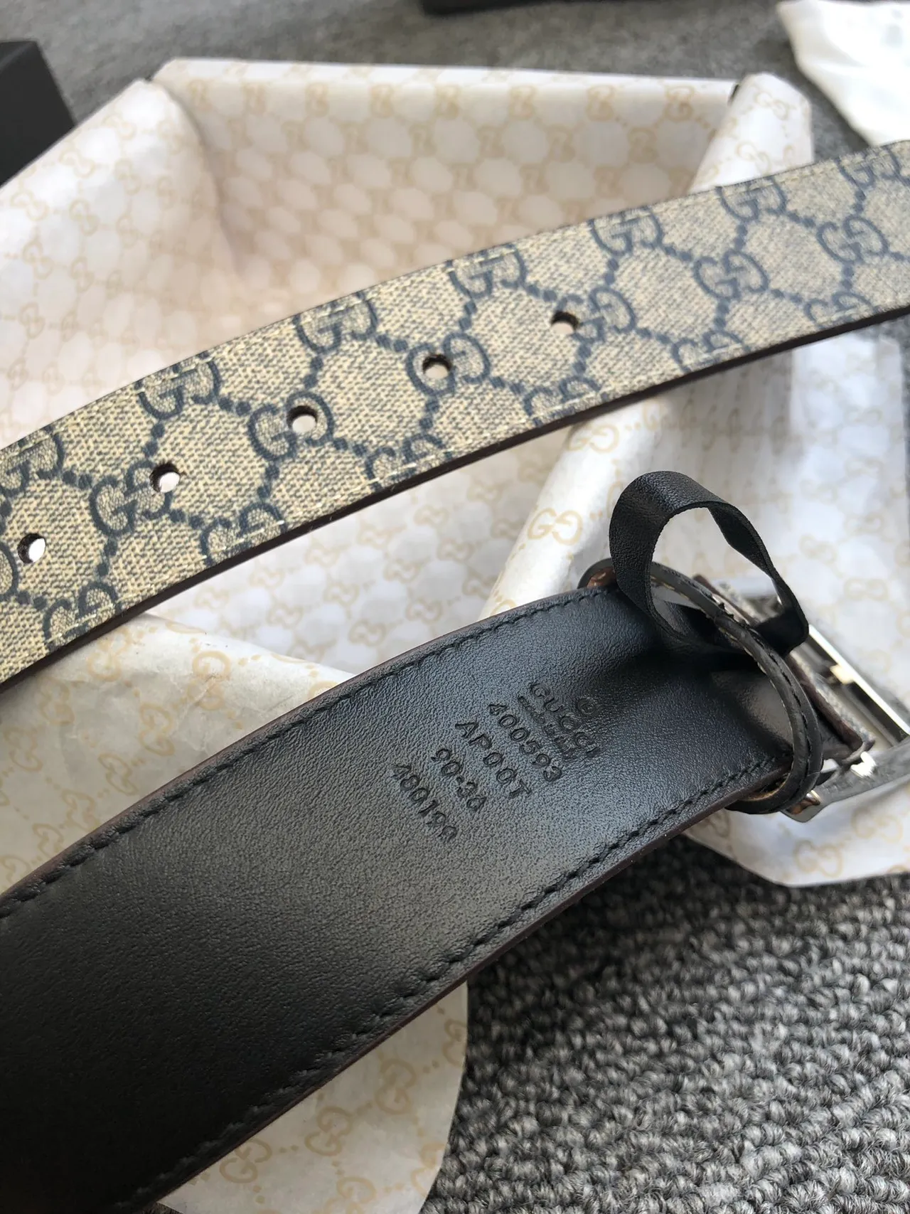 Gucci Ophidia 米色黑 GG Supreme 帆布 皮革腰带 6