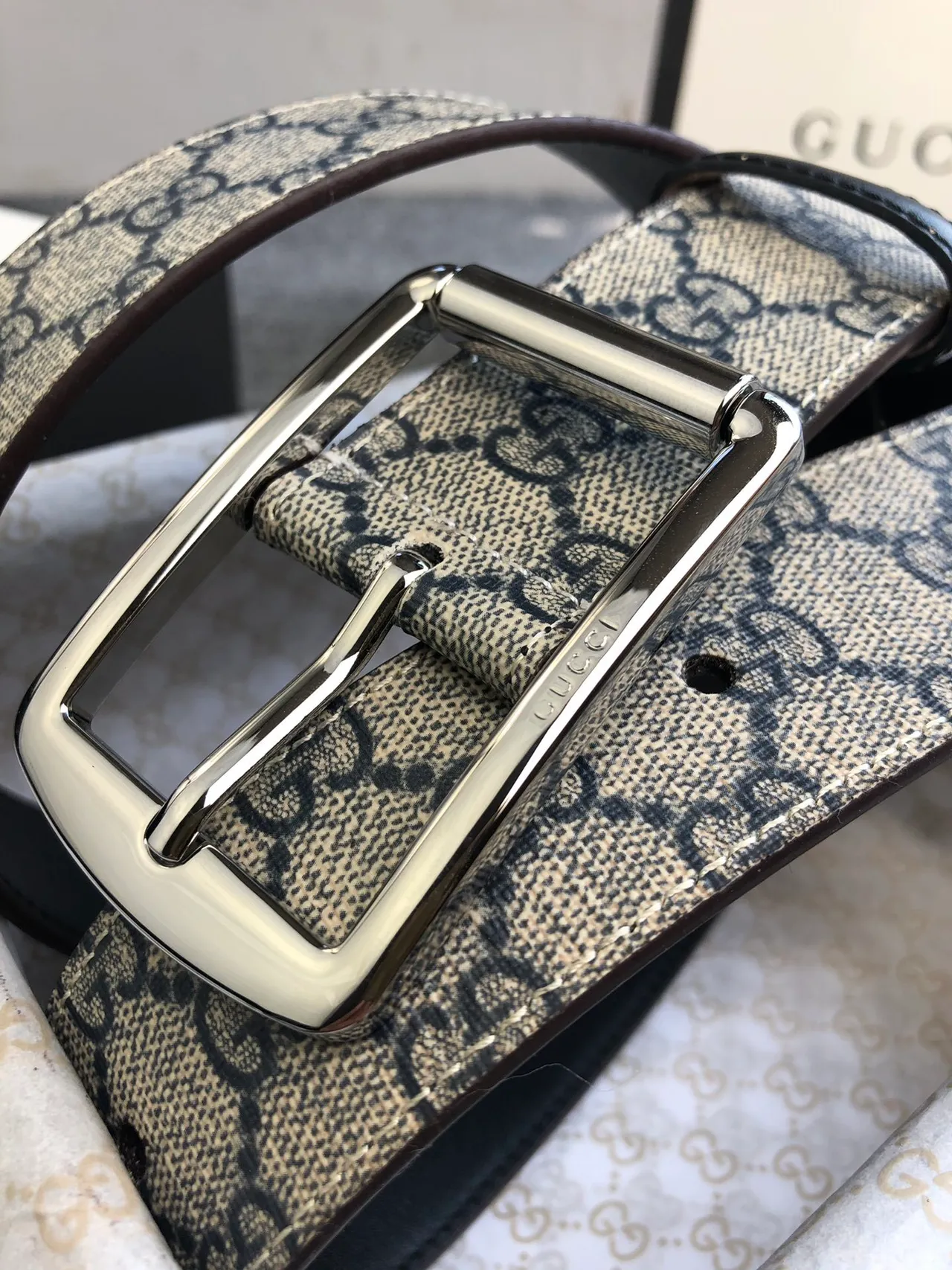 Gucci Ophidia 米色黑 GG Supreme 帆布 皮革腰带 7