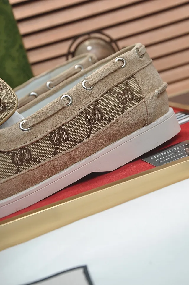 Gucci Ophidia Beige Brown GG Monogram Canvas Moccasin-Stitched Vamp Loafer 2