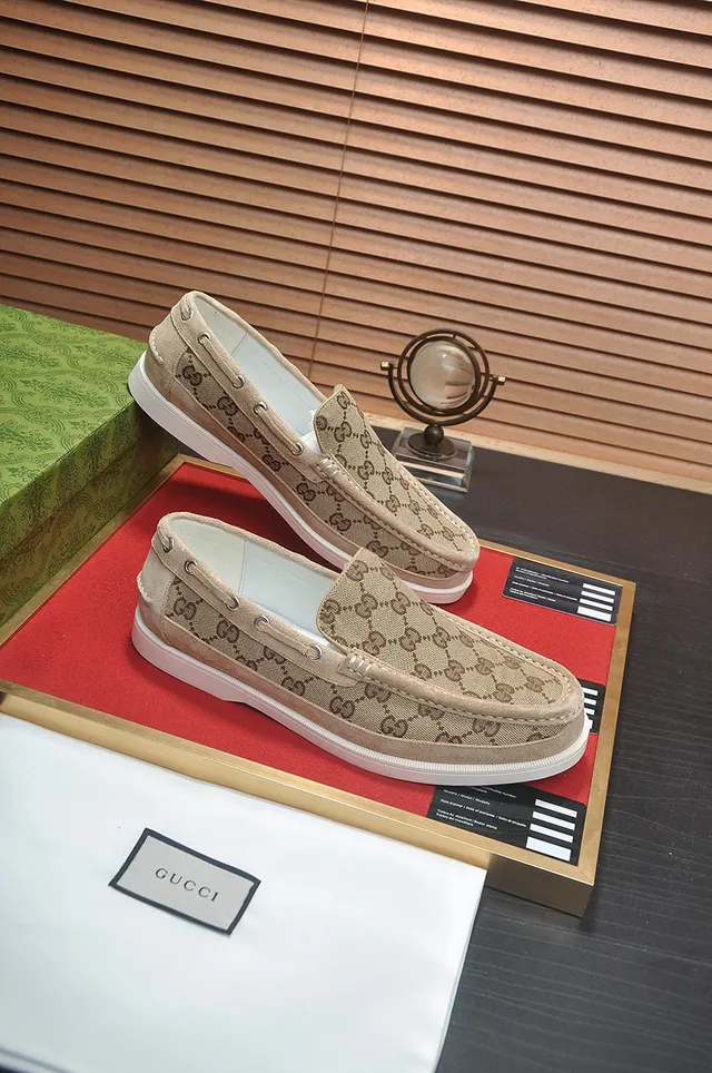 Gucci Ophidia Beige Brown GG Monogram Canvas Moccasin-Stitched Vamp Loafer 3