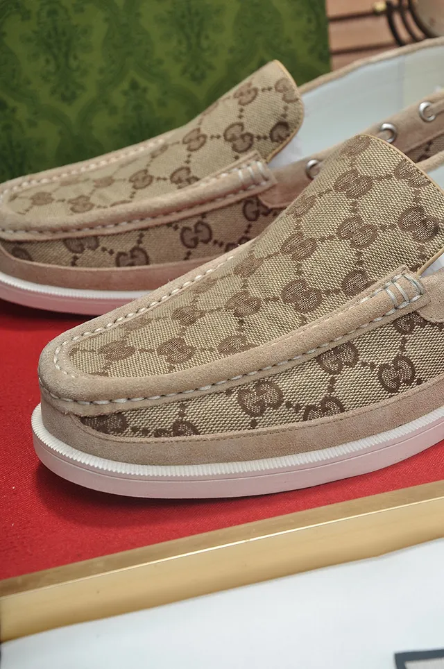 Gucci Ophidia Beige Brown GG Monogram Canvas Moccasin-Stitched Vamp Loafer 4
