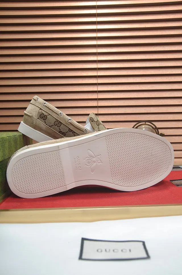 Gucci Ophidia Beige Brown GG Monogram Canvas Moccasin-Stitched Vamp Loafer 5
