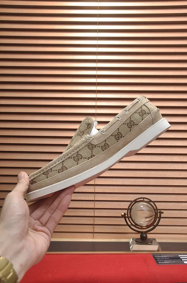 Gucci Ophidia Beige Brown GG Monogram Canvas Moccasin-Stitched Vamp Loafer 6