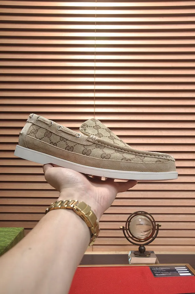 Gucci Ophidia Beige Brown GG Monogram Canvas Moccasin-Stitched Vamp Loafer 7