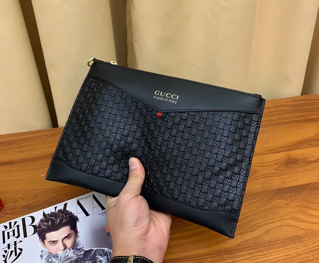 Gucci Ophidia Black Embossed GG Monogram Flap Closure Envelope Clutch 6