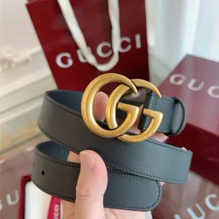 Gucci Ophidia Black Gold Interlocking G Buckle Smooth Leather Belt
