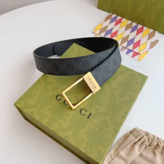 Gucci Ophidia Black Gold Monogram-Coated Rectangular Buckle Leather Belt