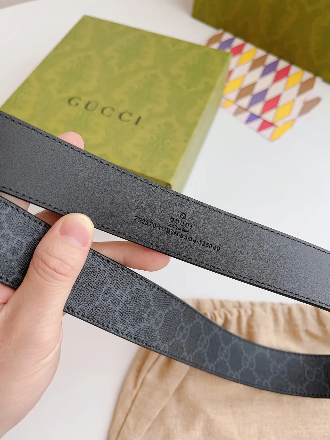 Gucci Ophidia Black Gold Monogram-Coated Rectangular Buckle Leather Belt 6