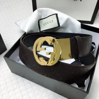 Gucci Ophidia Brown Gold Embossed GG Monogram Interlocking G Buckle Leather Belt
