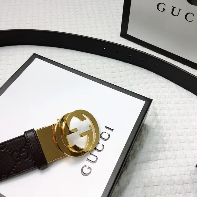 Gucci Ophidia Brown Gold Embossed GG Monogram Interlocking G Buckle Leather Belt 5