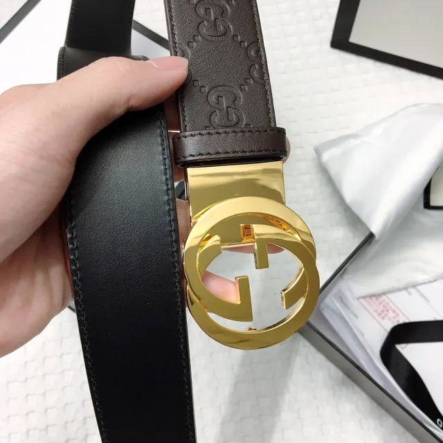 Gucci Ophidia Brown Gold Embossed GG Monogram Interlocking G Buckle Leather Belt 9