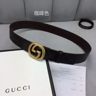 Gucci Ophidia Brown Gold Embossed GG Monogram Interlocking G Buckle Leather Belt