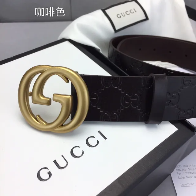Gucci Ophidia Marron Doré Gravé GG Monogram Interlocking G Buckle Leather Belt 2
