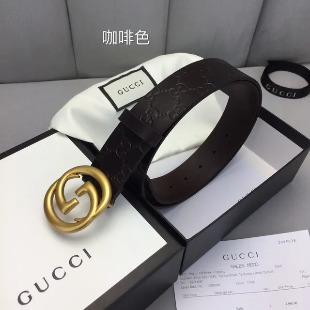 Gucci Ophidia Marron Doré Gravé GG Monogram Interlocking G Buckle Leather Belt 3