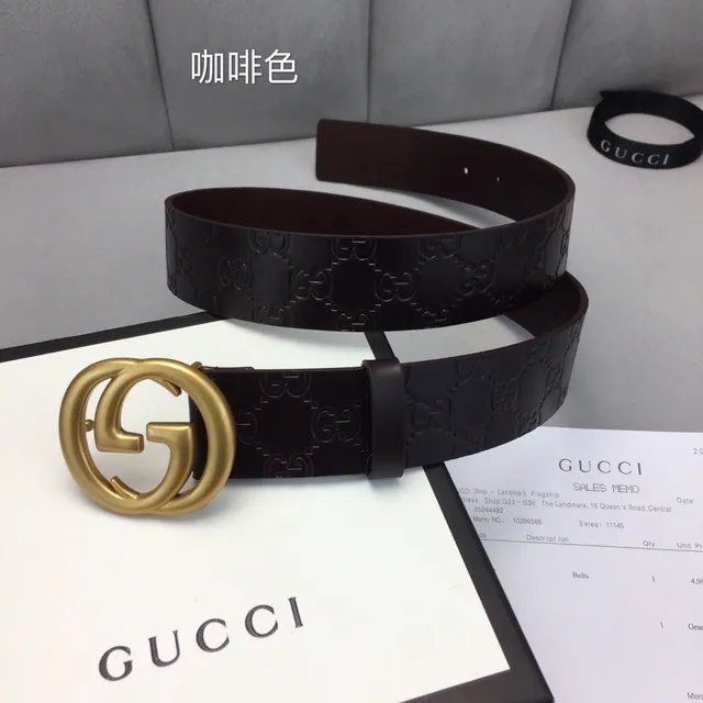Gucci Ophidia Marron Doré Gravé GG Monogram Interlocking G Buckle Leather Belt 4