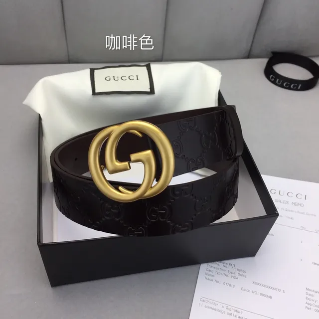 Gucci Ophidia Marron Doré Gravé GG Monogram Interlocking G Buckle Leather Belt 5
