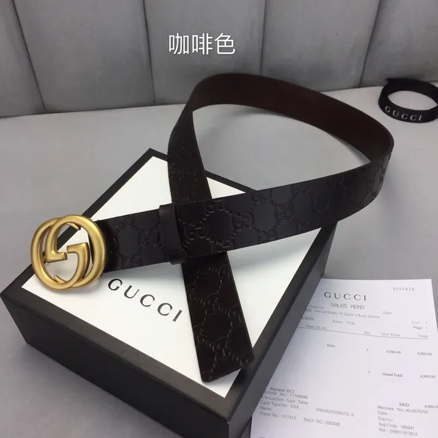 Gucci Ophidia Marron Doré Gravé GG Monogram Interlocking G Buckle Leather Belt 6