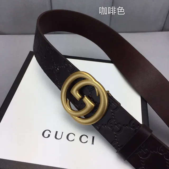 Gucci Ophidia Marron Doré Gravé GG Monogram Interlocking G Buckle Leather Belt 9