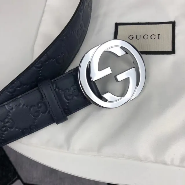 Gucci Ophidia Interlocking G Buckle Black Leather Belt 4
