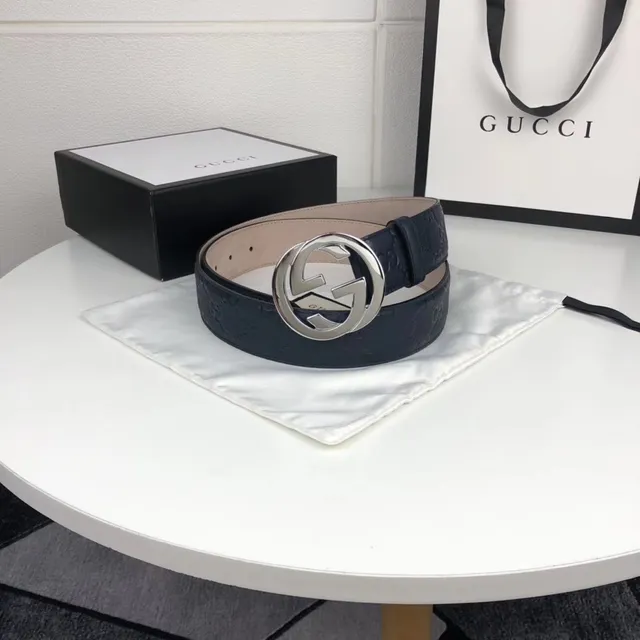 Gucci Ophidia Interlocking G Buckle Black Leather Belt 6