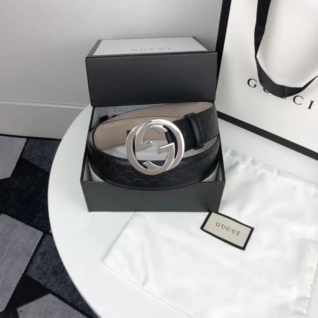Gucci Ophidia Interlocking G Buckle Black Leather Belt 8