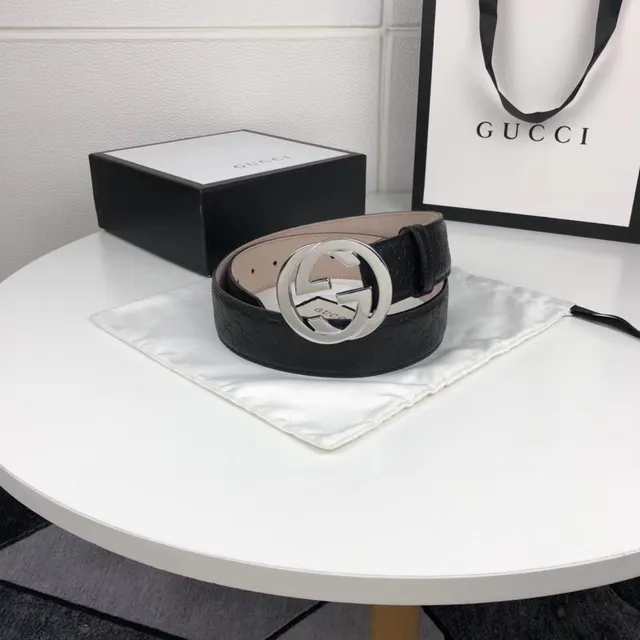 Gucci Ophidia Interlocking G Buckle Black Leather Belt 11