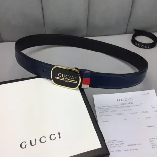 Gucci Ophidia Navy Black Oval Buckle Gold-Tone Hardware Leather Belt