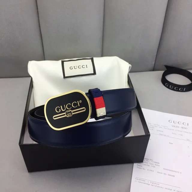 Gucci Ophidia Navy Black Oval Buckle Gold-Tone Hardware Leather Belt 5