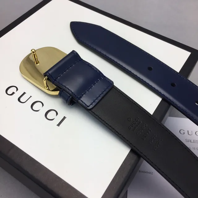 Gucci Ophidia Navy Black Oval Buckle Gold-Tone Hardware Leather Belt 8