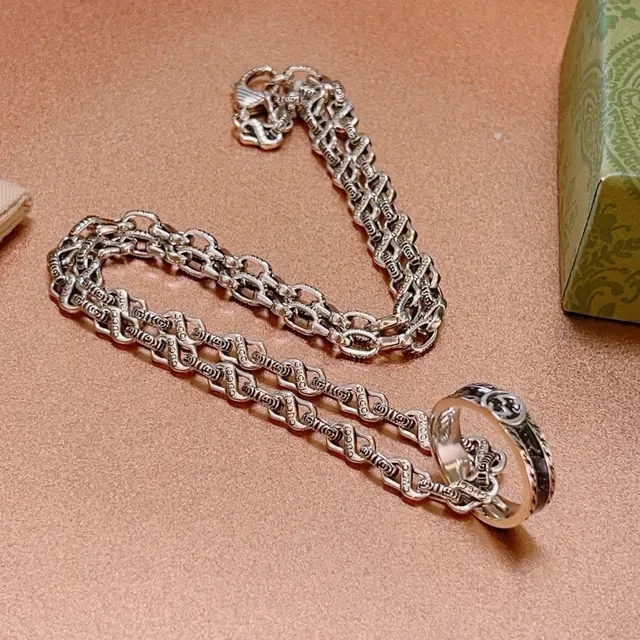 Gucci Ophidia Silver Black Interlocking G Pendant Link Chain Necklace 6