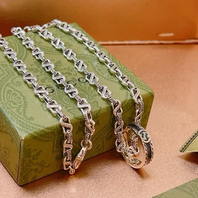 Gucci Ophidia Silver Black Interlocking G Pendant Link Chain Necklace 9