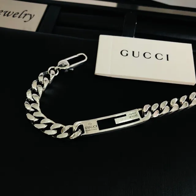 Gucci Ophidia Silver-Tone Curb-Link Logo Bracelet 4