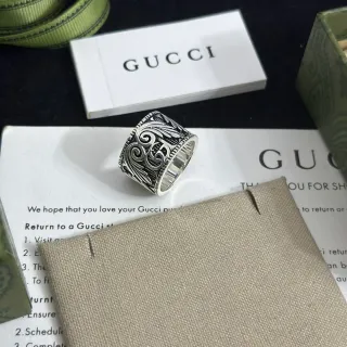 Gucci Ornate Scrollwork Wide Band Silver Ring