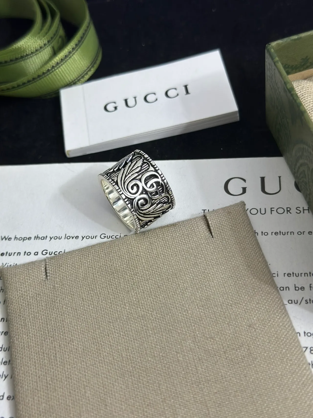 Gucci Ornate Scrollwork Wide Band Silver Ring 2