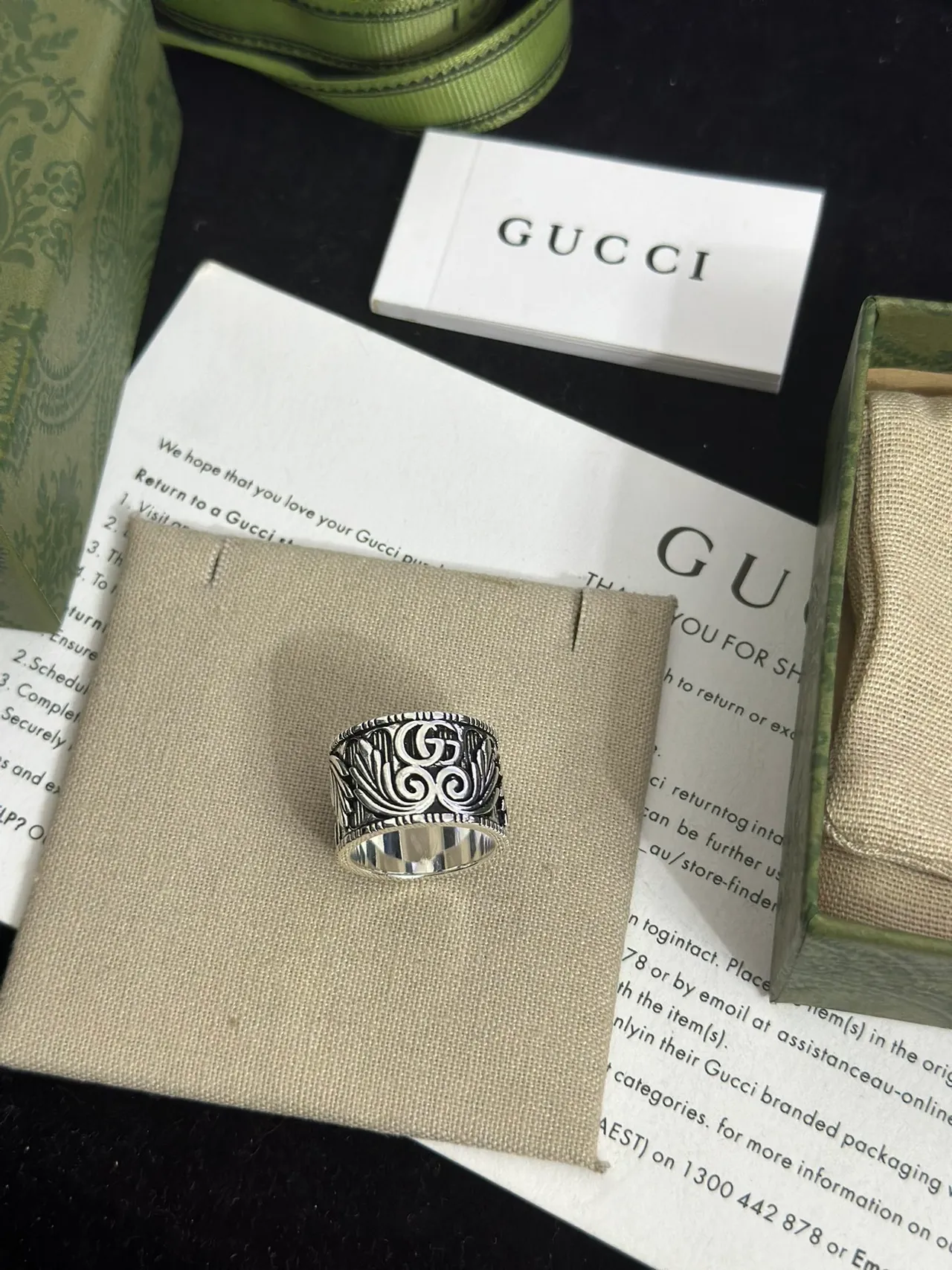 Gucci Ornate Scrollwork Wide Band Silver Ring 3